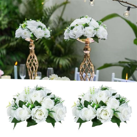 2-Pack Milk White Simulation Silk Flower Ball – Miyuadkai Road Flower Main Table Decoration for Wedding Car Staircase, Wedding Supplies Props, Faux Floral Balls