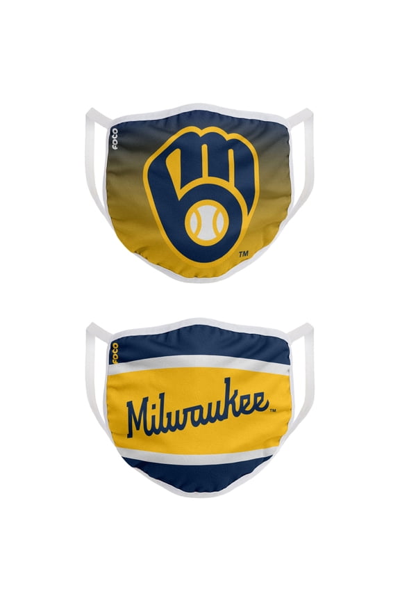 2 Pack Milwaukee Brewers Officially Licensed MLB Washable Resuable Face Mask Cover By FOCO