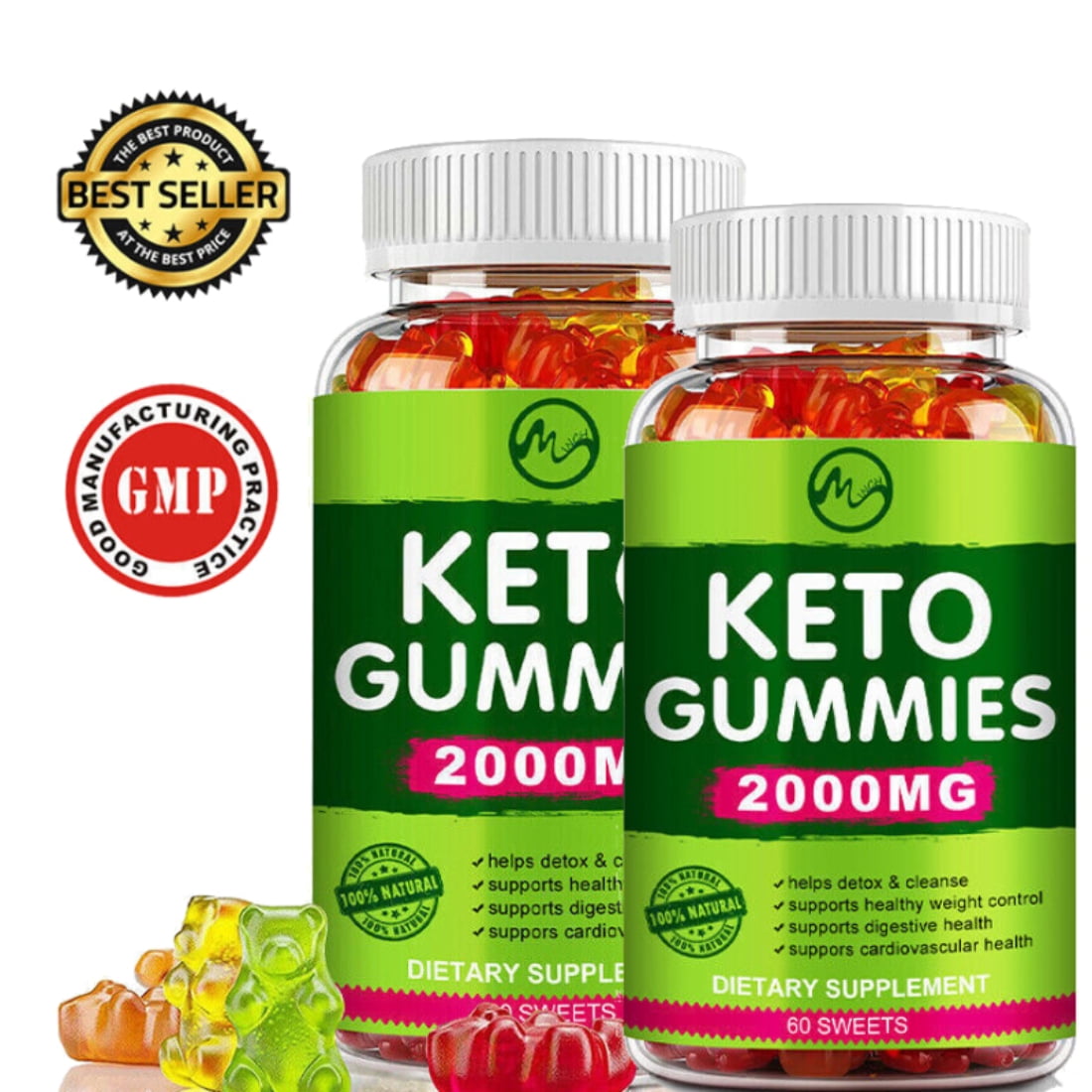 (2 Pack)Minch Natural Keto Gummies 2000MG Apple Cider Vinegar Weight