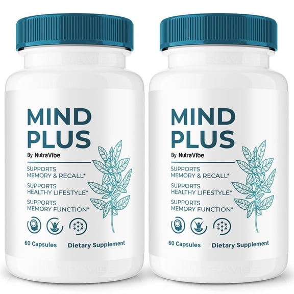 (2 Pack) Mind Plus Pills  Daily Formula with a Natural Blend to Help Maintain Focus, Memory & Concentration | Clean, Gentle, Easy-to-Swallow Capsules for Everyday Sharpness (120 Capsules)
