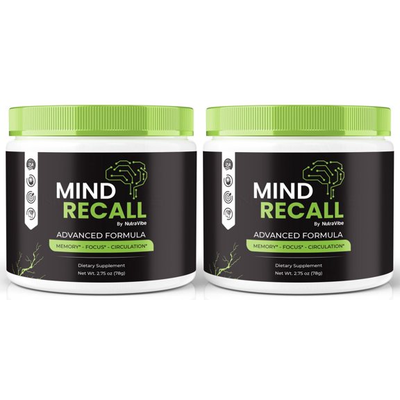 (2 Pack) Mind Recall  Daily Formula with a Natural Blend to Help Maintain Focus, Memory & Concentration | Clean, Gentle, Easy-to-Take Powder for Everyday Sharpness (60 Servings)