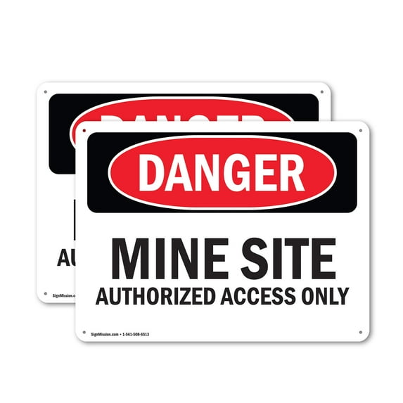 (2 Pack) Mine Site Authorized Access Only OSHA Danger Sign 14 Inch X 10 Inch Plastic Sign, Weather Resistant, UV Protected for Workplace, Business, and Construction Site, Made in the