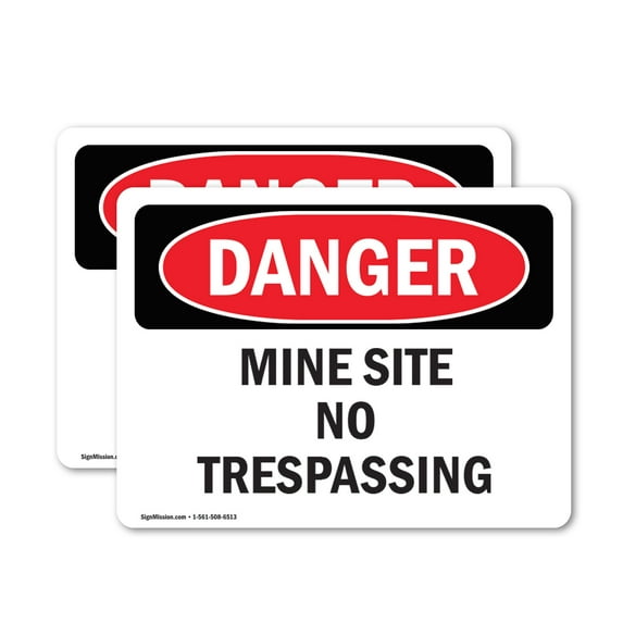 (2 Pack) Mine Site No Trespassing OSHA Danger Sign 7 Inch X 5 Inch Vinyl Label Decal Sticker Weather Resistant, UV Protected for Workplace, Business, and Construction Site, Made in the