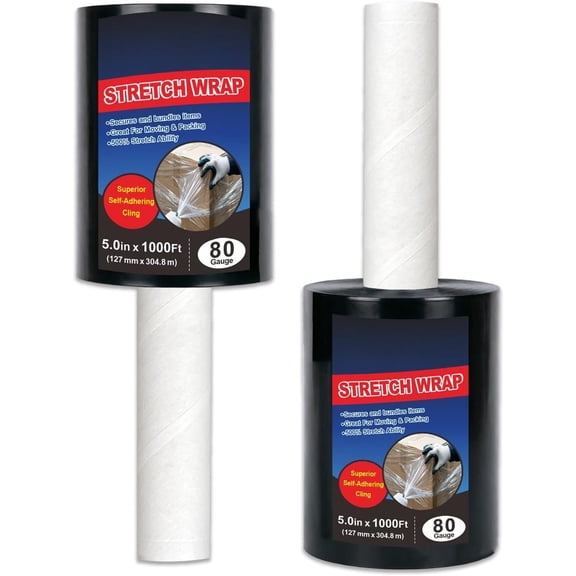 2 Pack Mini Black Stretch Wrap Film 5''x1000Ft