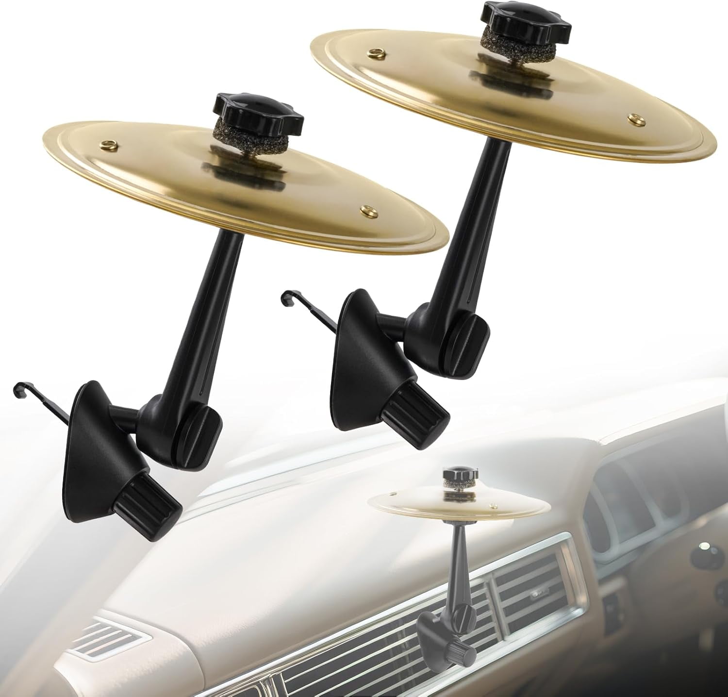 2-Pack Mini Car Drum Cymbal Air Vent Clip – Funny Dashboard Music Accessory for Music Lovers, Fits Most Vehicles,Yellow