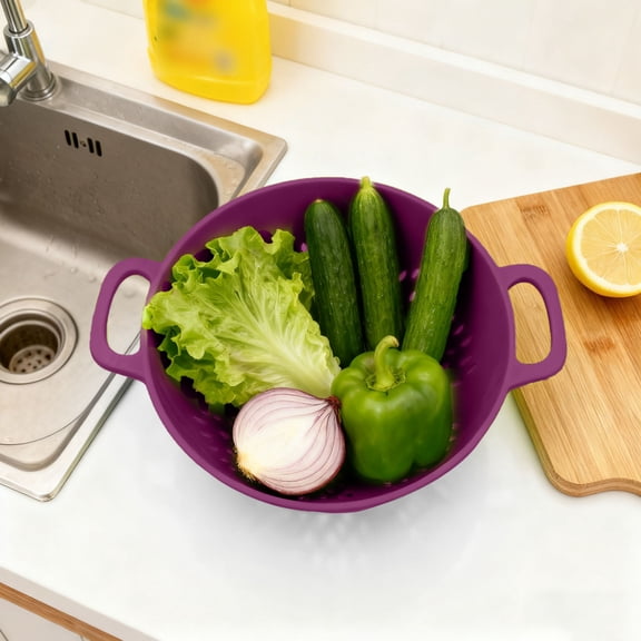2 Pack Mini Colander for Kitchen Berry Strainer, BPA-Free, Dishwasher Safe, Double Handles 7.5 x 6 x 3 Inch Small Colander Strainer for Fruits Vegetables Food, Purple