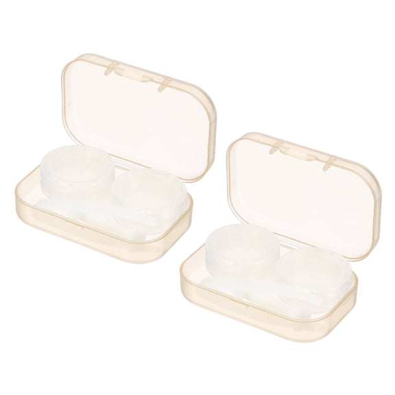 2 Pack Mini Contact Storage Box, Plastic Lens Box Portable Contact Case with Tweezer and Applicator Tool for Travel Outdoor Activities Home Office Everyday Use, Brown