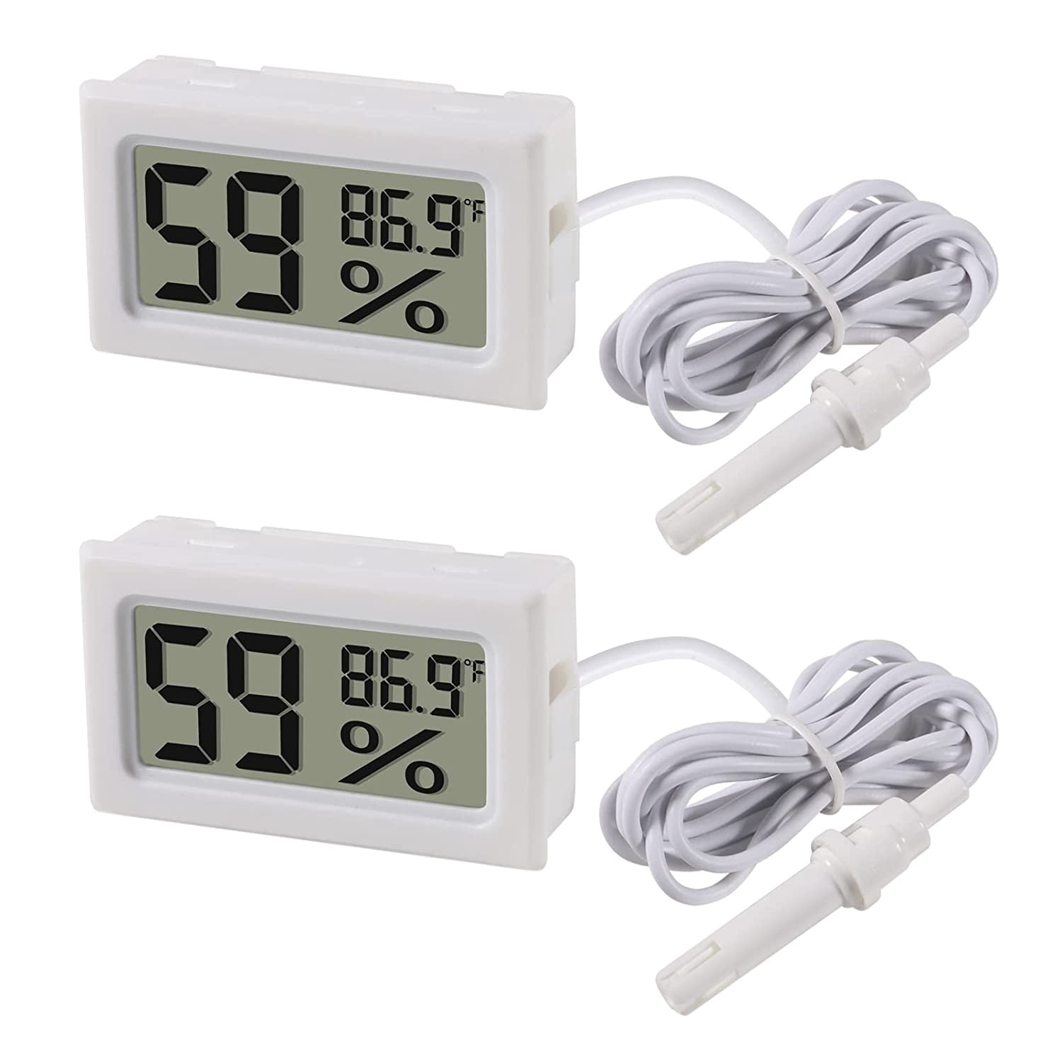 2-Pack Mini Digital Hygrometer Thermometer Gauge with Probe LCD Display Temperature Fahrenheit Humidity Meter for Incubator Reptile Plant Terrarium Humidor Guitar Case Greenhouse
