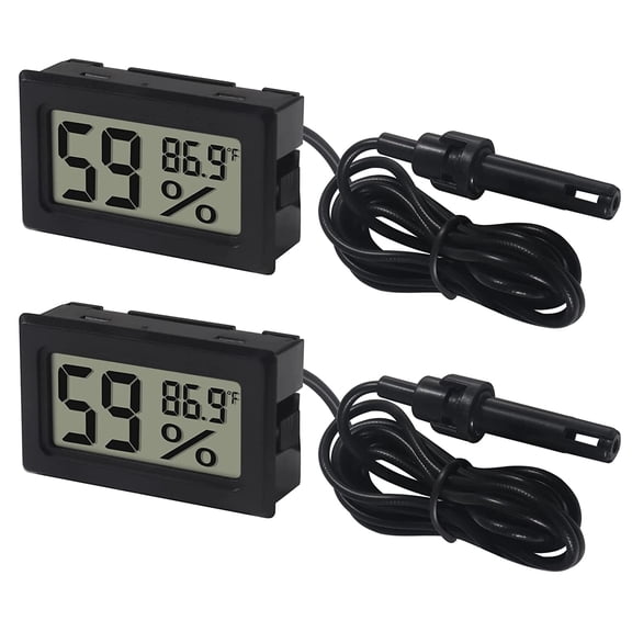 2 Pack Mini Digital Thermometer Hygrometer with Probe Indoor Temperature Humidity Meter Gauge LCD Fahrenheit Display Hygrometer Thermometer Gauge for Incubator, Humidor,Greenhouse