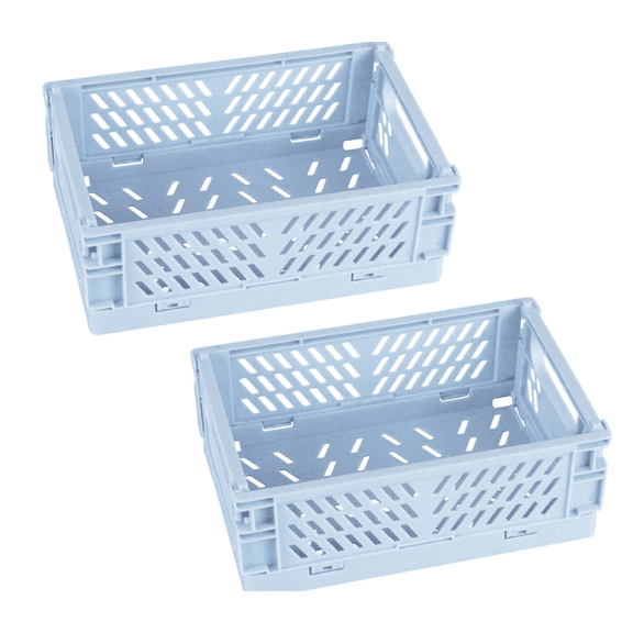 2-Pack Mini Foldable Plastic Baskets for Organizing and Storage, Collapsible Storage Crate for Home Kitchen Bedroom Bathroom Office (5.9x3.8x2.2, Blue)