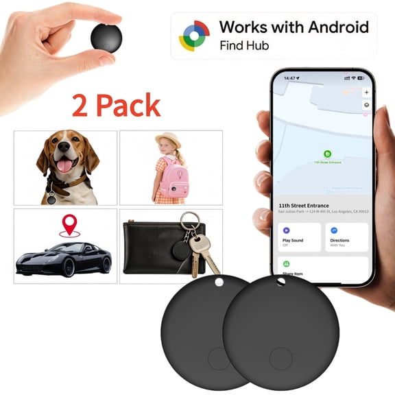 2 Pack Mini GPS Tracker for Vehicles, Bluetooth Tracker Tags, Key Finder, Works with Find Hub (Android Only), Hidden Car Tracking Device No Subscription, for Keys, Luggage,Kids,Dogs,Bag