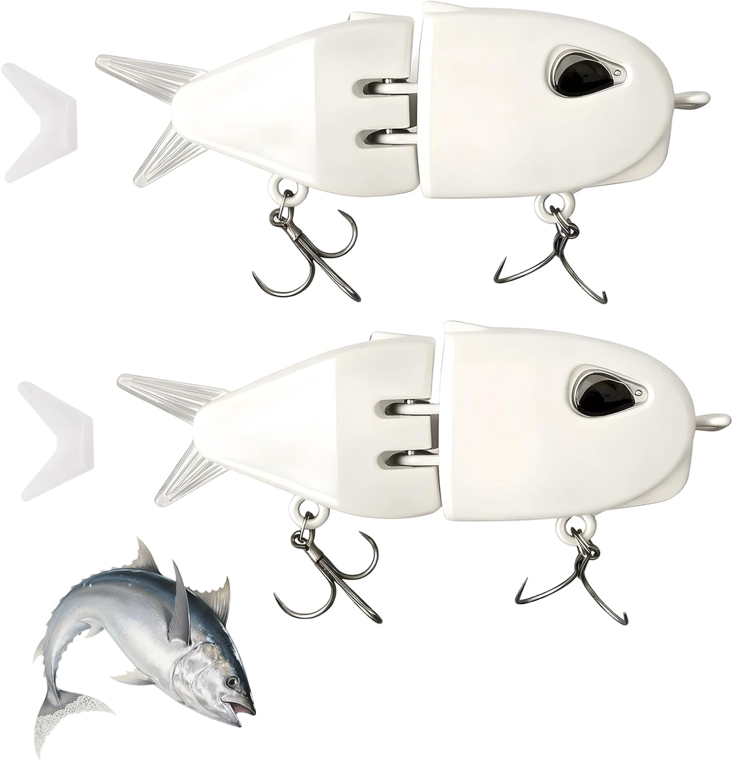2 Pack Mini Glide Bait for Bass, 6 cm Realistic Swimming Lure, Soft Plastic Fishing Gear Gift for Anglers (White)