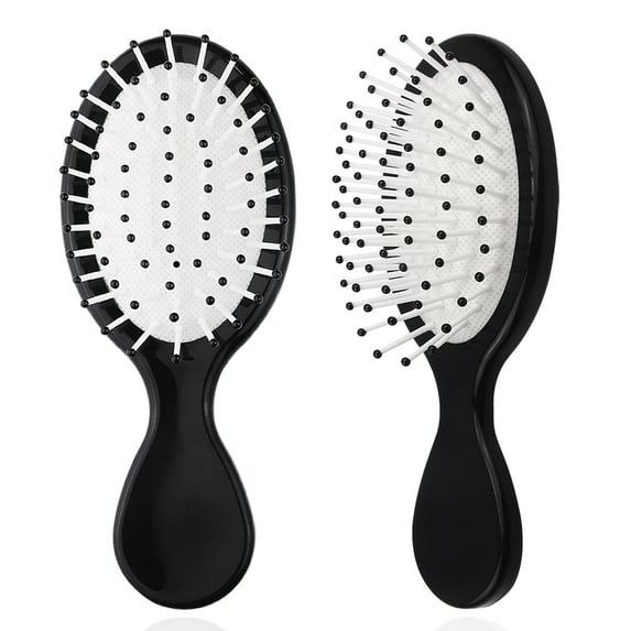 2 Pack Mini Hair Brush Comb with Air Cushion Mini Hairbrush, Travel Hair Brush for Scalp Massage Kids & Adults Hair Grooming Brush Comb, Black