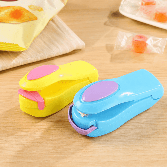 2-Pack Mini Handheld Heat Sealer Battery-Powered Food Bag Sealer for Snacks, Chips, and Leftovers, Magnetic Storage for Refrigerator, Blue & Yellow
