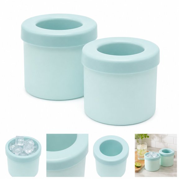 2 Pack Mini Ice Mold Set, Ice Maker Cups, Light Blue Round Ice Cube Molds with Wide Opening, Compact Freezer Ice Trays for Drinks, Coffee, Juice and Cocktails