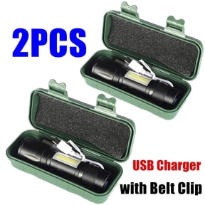 2-Pack Mini LED Flashlight Super Bright COB Torch Small Lamp USB Portable Rechargeable Flashlights Side Light 3-Modes Zoomable Flash Light for Home Emergency Camping Hiking Fishing