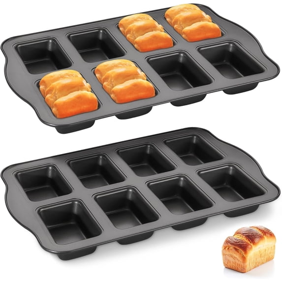 2 Pack Mini Loaf Baking Pans 8-Cavity, Nonstick Small Cornbread Pan ...