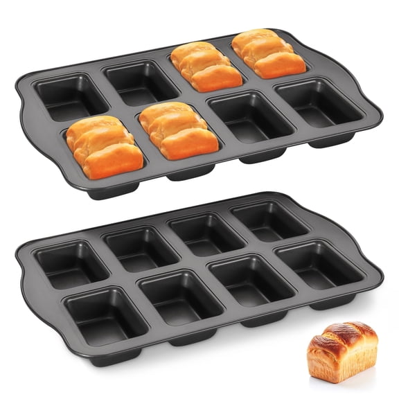 2-Pack Mini Loaf Baking Pans, 8-Cavity Nonstick Small Cornbread and Banana Bread Pan Set, Heavy Duty Brownie Tin, Dark Grey