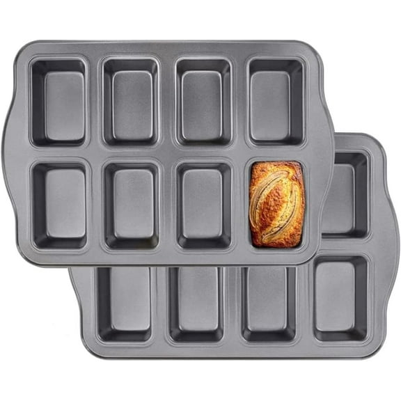2-Pack Mini Loaf Pans, 8-Cavity Nonstick Carbon Steel Rectangle Small Loaf Pan Heavy Duty Brownie & Bread Loaf Trays with Easy Release