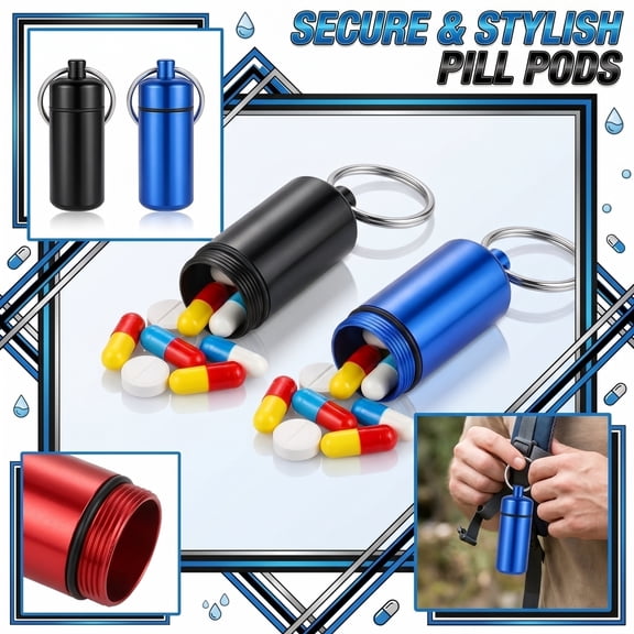 2 Pack Mini Metal Storage Keychain Aluminum Alloy,Waterproof Sealed Capsule Container,Portable Pocket-Sized Holder for Daily Essentials and Outdoor Black