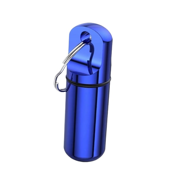 2 Pack Mini Metal Storage Keychain Aluminum Alloy,Waterproof Sealed Capsule Container,Portable Pocket-Sized Holder for Daily Essentials and Outdoor Blue