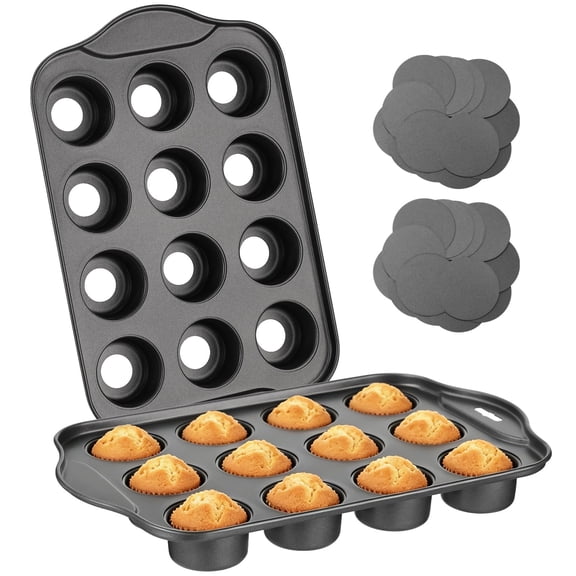 2 Pack Mini Muffin Pan – 12‑Cavity Carbon Steel Cupcake Baking Tray with Removable Bottoms, Non‑Stick Easy‑Release, Versatile for Mini Cheesecakes, Quiches & Cornbread