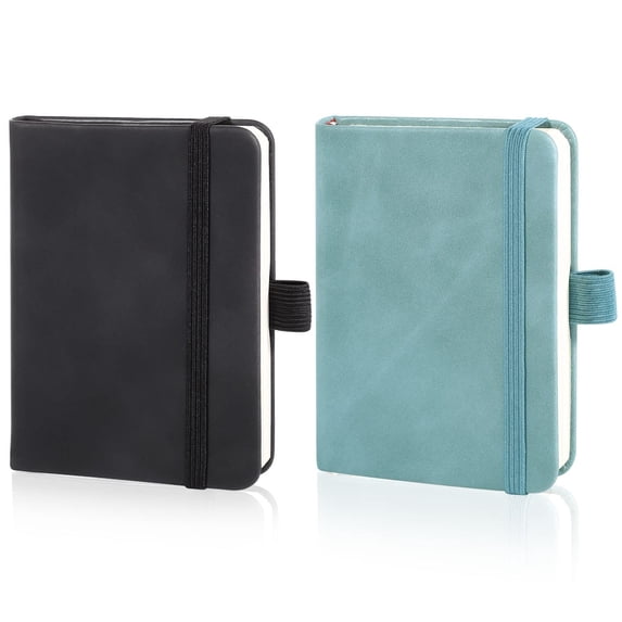 2 Pack Mini Notebooks, 3.15 ×4.33 Inch Pocket Notebook Small Leather Notebooks, Hardcover Pocket Journal Tiny Notebook for Men, 100 Sheets Thick Lined Paper per Notepad (Black, Light Blue)