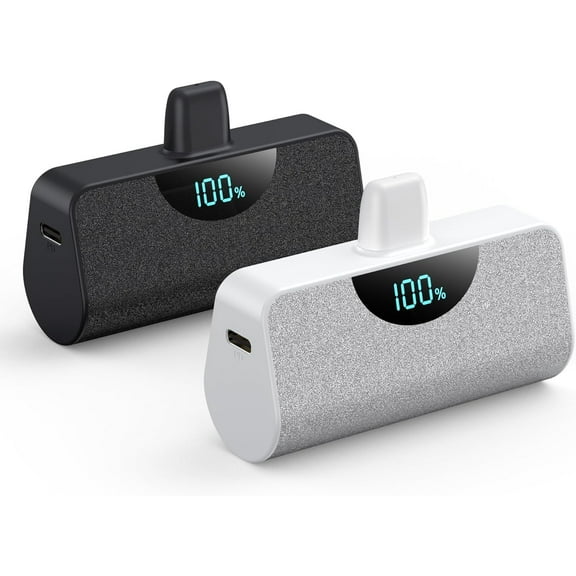 [2 Pack] Mini Portable Charger 5200mAh,Ultra-Compact PD Fast Charging Power Bank,LCD Display Cute Battery Pack Backup Charger Compatible with iPhone 14/14 Pro Max/13 Pro/12/11/XR/8/7