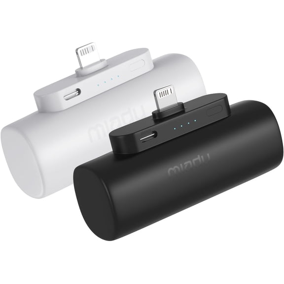 2-Pack Mini Portable Charger Built-in Connector for iPhone 14/13 Series, 5000mAh Small Power Bank 5V 2.1A Output Ultra-Compact Battery Pack Compatible with 12/12 Pro Max/11/XR/X/8/7 etc