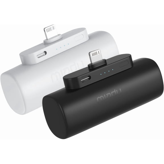 2-Pack Mini Portable Charger Built-in Connector for iPhone 14/13 Series, 5000mAh Small Power Bank 5V 2.1A Output Ultra-Compact Battery Pack Compatible with 12/11/XR etc Not Android