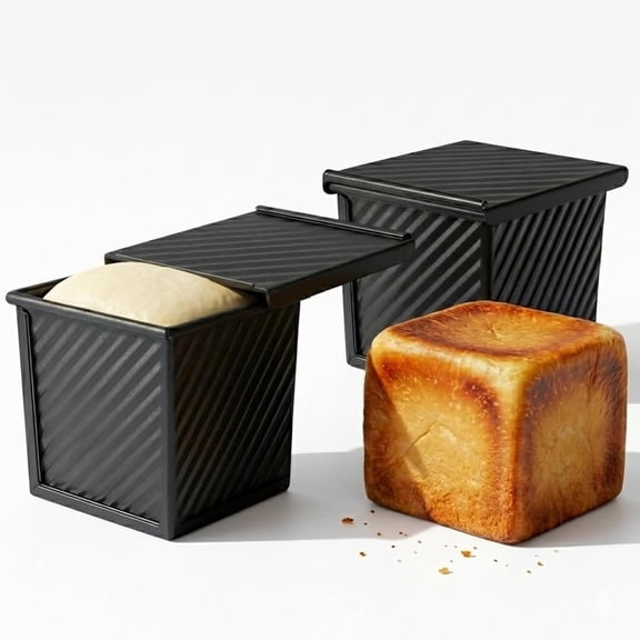 2-Pack Mini Pullman Loaf Pan with Lid, 4 Inch Nonstick Small Bread & Dessert Baking Pans, Mini Loaf Pans for Square Cakes, Pound Cake, Brownies & Individual