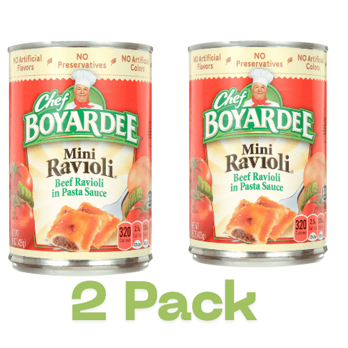 2-Pack Mini Ravioli, Beef Ravioli in Pasta Sauce, Ready-to-Eat Meal, 15 oz. Can