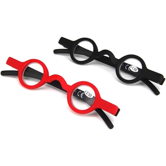 2 Pack Mini Reading glasses Retro Small Round Readers with Spring Hinges Black Red