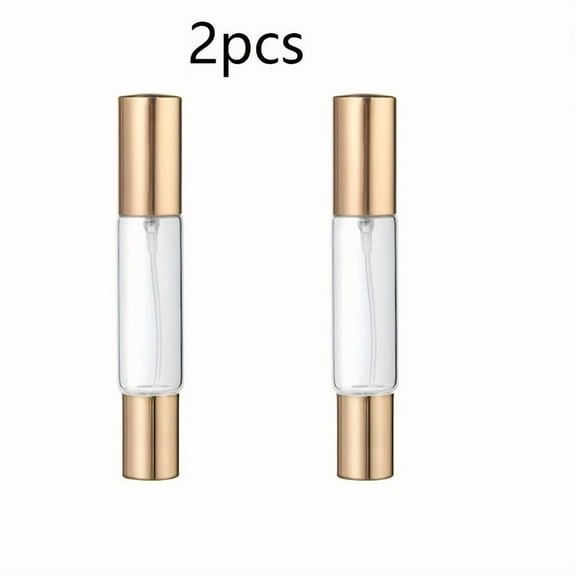 2-Pack Mini Refillable Glass Perfume Bottles – 0.34oz Travel Atomizers with Dual Spray & Rollerball, Leak-Proof Caps, TSA-Compliant Portable Fragrance & Skincare Bottles, Elegant Gold