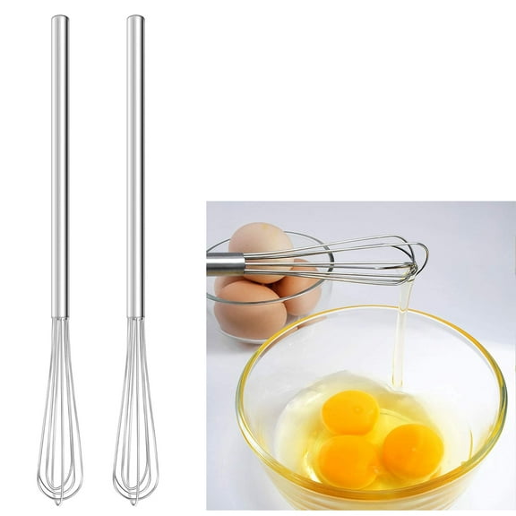 2 Pack Mini Slim Whisks, 10 inch Stainless Steel Small Whisks Tiny Balloon Wire Whisk for Cooking Milk Egg Baking Blending Whisking Beating Stirring