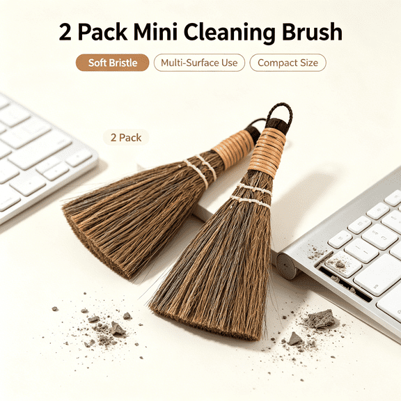 2 Pack Mini Soft Hand Broom Desktop Cleaning Brush Household Cleaning Sweep for Bed Windowsill Keyboard Kitchen Counter Car Interior, 7.48in Tall