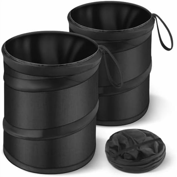 2 Pack Mini Trash Can for , Leakproof Pop-Up Trash Can with Loop, Washable Small Garbage Can Automotive Garbage Cans Trash Bin for Auto SUV RV Camping, 1 Gallon
