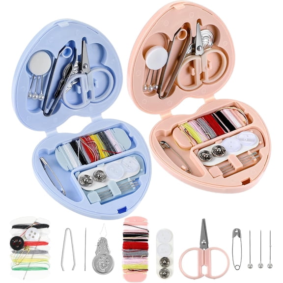 2 Pack Mini Travel Sewing Kit, Heart Shaped Portable Travel Sewing Kit, DIY Sew Supplies with Threads Scissors Needles Emergency Repair for Women Mom Traveler Adults Beginner