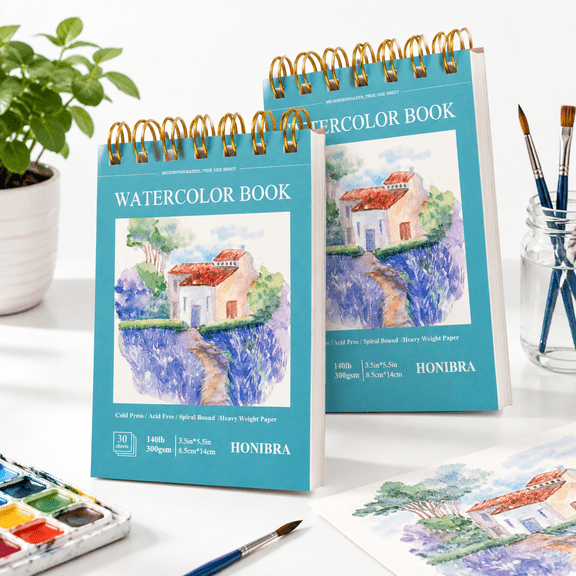 2 Pack Mini Watercolor Paper Pad 3.5"*5.5" 30 Sheets Cold Press 300gsm/140lb Travel Size Portableableting Notebook Fort Charcoal