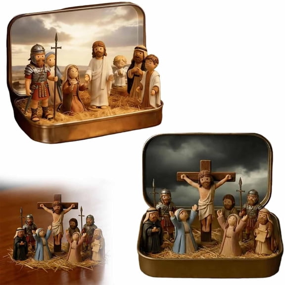 2-Pack Miniature Easter Jesus Scene in Metal Tin Box, Pocket Religious Gift