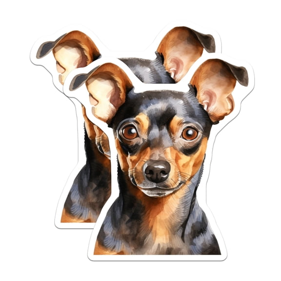 (2 Pack) Miniature Pinscher Magnets - Vibrant Watercolor Min Pin Dog Portrait Art - Canine Pet Enthusiast Refrigerator Decor - 5 Inches On Longest Side - Thick Durable Magnet - Made in USA - MAG23270