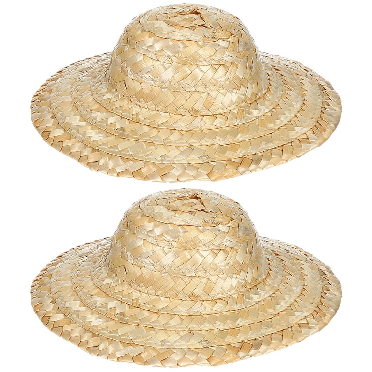 Eease 2 Pack Miniature Straw Hats for Dolls 3.3 Inch Handcrafted