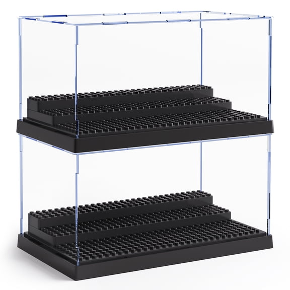 2 Pack Minifigure Display Case for Action Figures Blocks, Clear Dustproof Acrylic Display Box Storage with 3 Movable Steps Gifts for Children,Black…