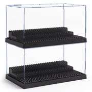 2 Pack Minifigure Display Case for Action Figures Blocks, Clear Dustproof Acrylic Display Box Storage with 3 Movable Steps Gifts for Children,Black
