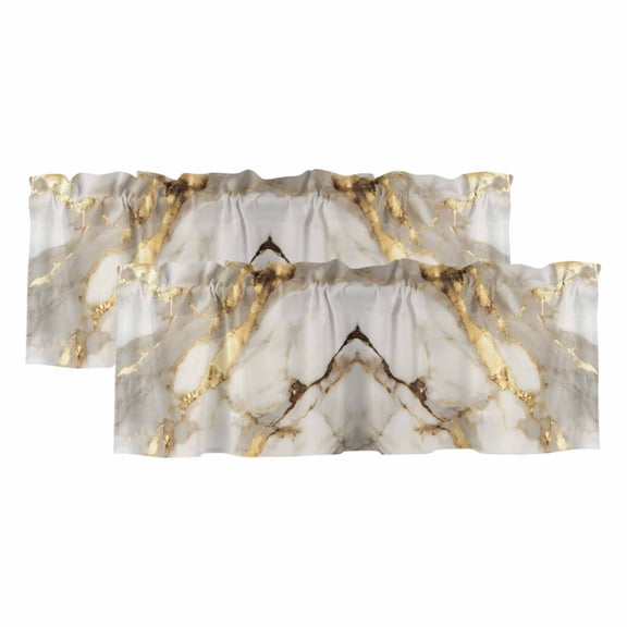 2 Pack Minimalism Valance for Window Marble Texture Gold White Crack Stone Abstract Art Kitchen Valance Rod Pocket Short Curtain Topper Decorative Window Treatment for Living Room Bedroom 42"x18"