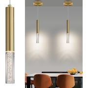 2 Pack Minimalist Kitchen Island Pendant Lights, Gold Modern Linear Hanging Light Fixture, Bubble Acrylic, Adjustable 3000K/4500K/6500K, LED Light