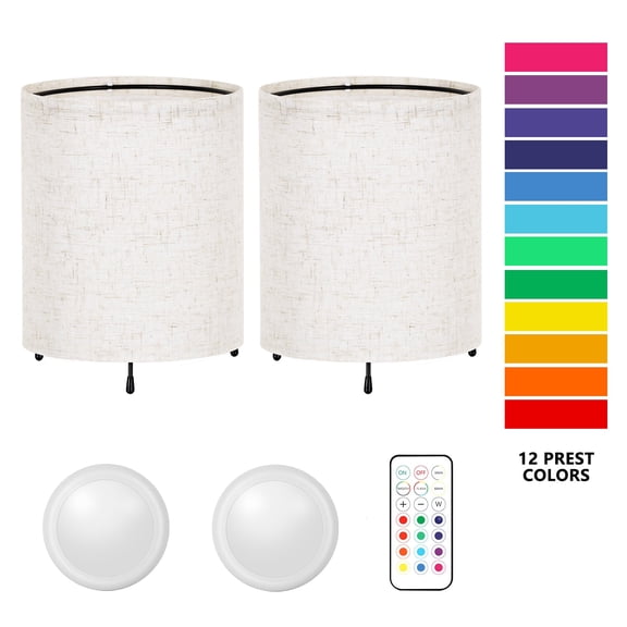 2-Pack Minimalist Nightstand Lamps with Remote - Metal Base Linen Shade RGB Color Changing Lamps for Bedroom, Dorm & Living Room