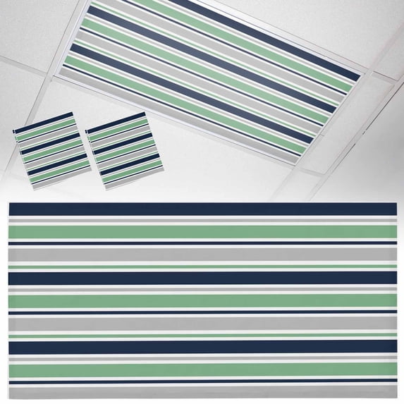 2 Pack Minimalist Stripes Fluorescent Light Covers for Ceiling Lights Navy Blue Teal Grey Horizontal Stripe Modern Magnetic Ceiling Light Covers Overhead Light Filters for Office Classroom Home