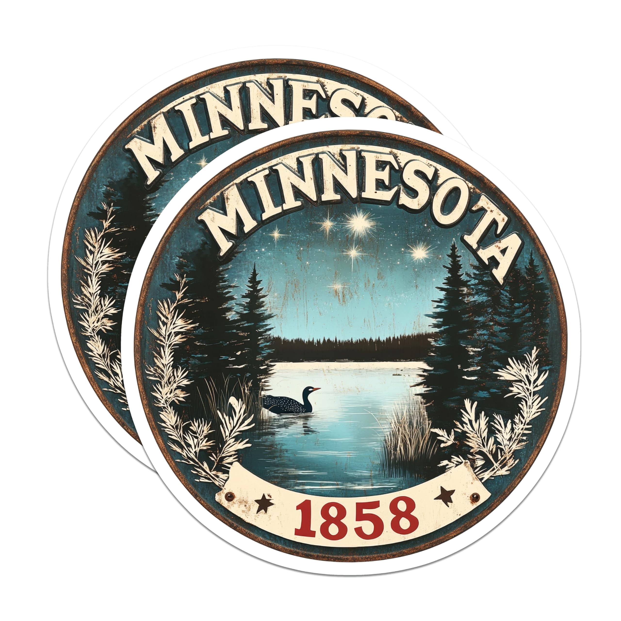 (2 Pack) Minnesota Loon Stickers - Lake Night Scene - Cabin Decor ...
