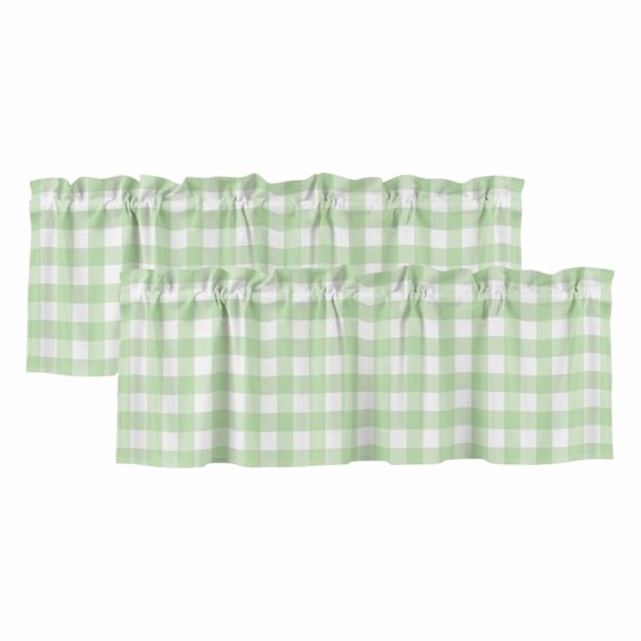 2 Pack Mint Green Checks Valance for Window Gingham Plaid Abstract Modern Minimalist Kitchen Valance Rod Pocket Short Curtain Topper Decorative Window Treatment for Living Room Bedroom 60"x18"
